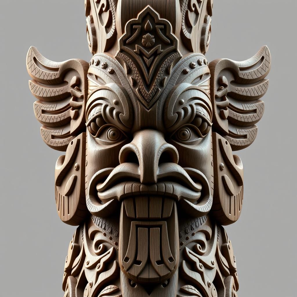 Detailed Digital Rendering of a Native American Totem