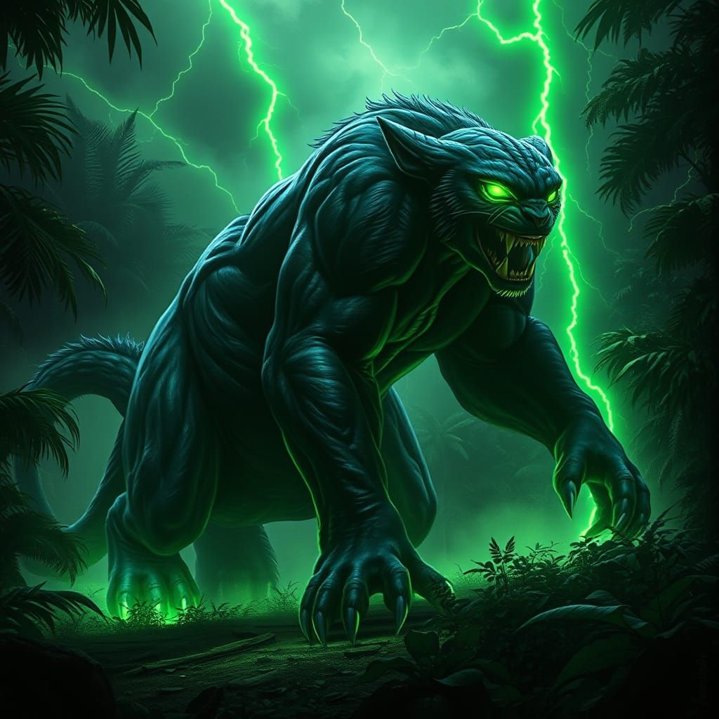 Hulk-Cheetah Hybrid Stalks Jungle in Art Nouveau Style