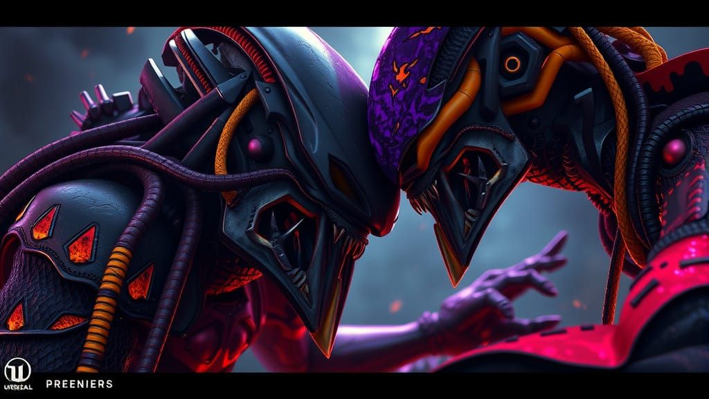 Epic Dark Fantasy Battle of Predator and Alien