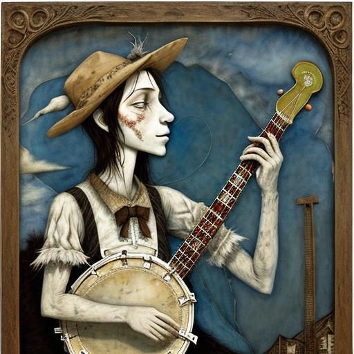 Goat Plays Banjo in Neo-Expressionist Style