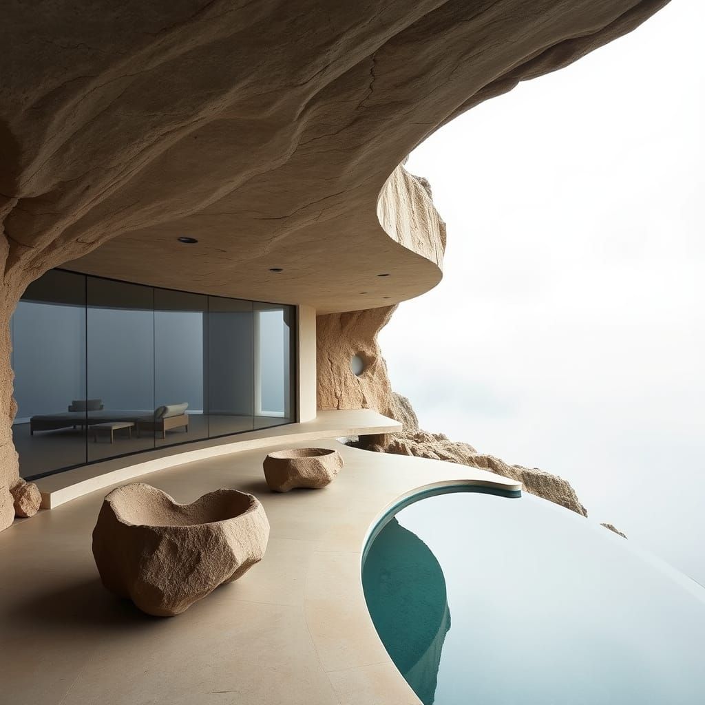 Organic Cliffside Refuge in Harmonious Balance with Nature
