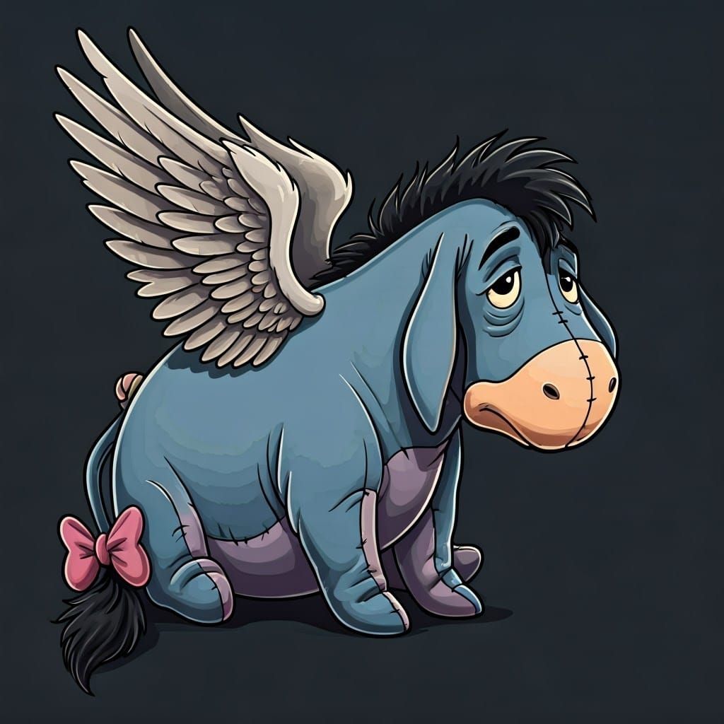 Eeyore Tattoo Design with Angel Wings in Fantasy Style