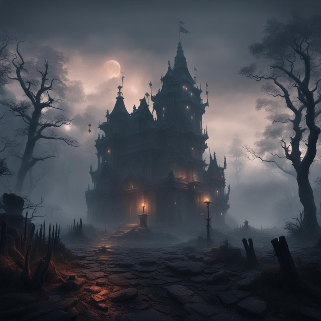 Dark Figure Emerges from Fog: Detailed Matte Painting
