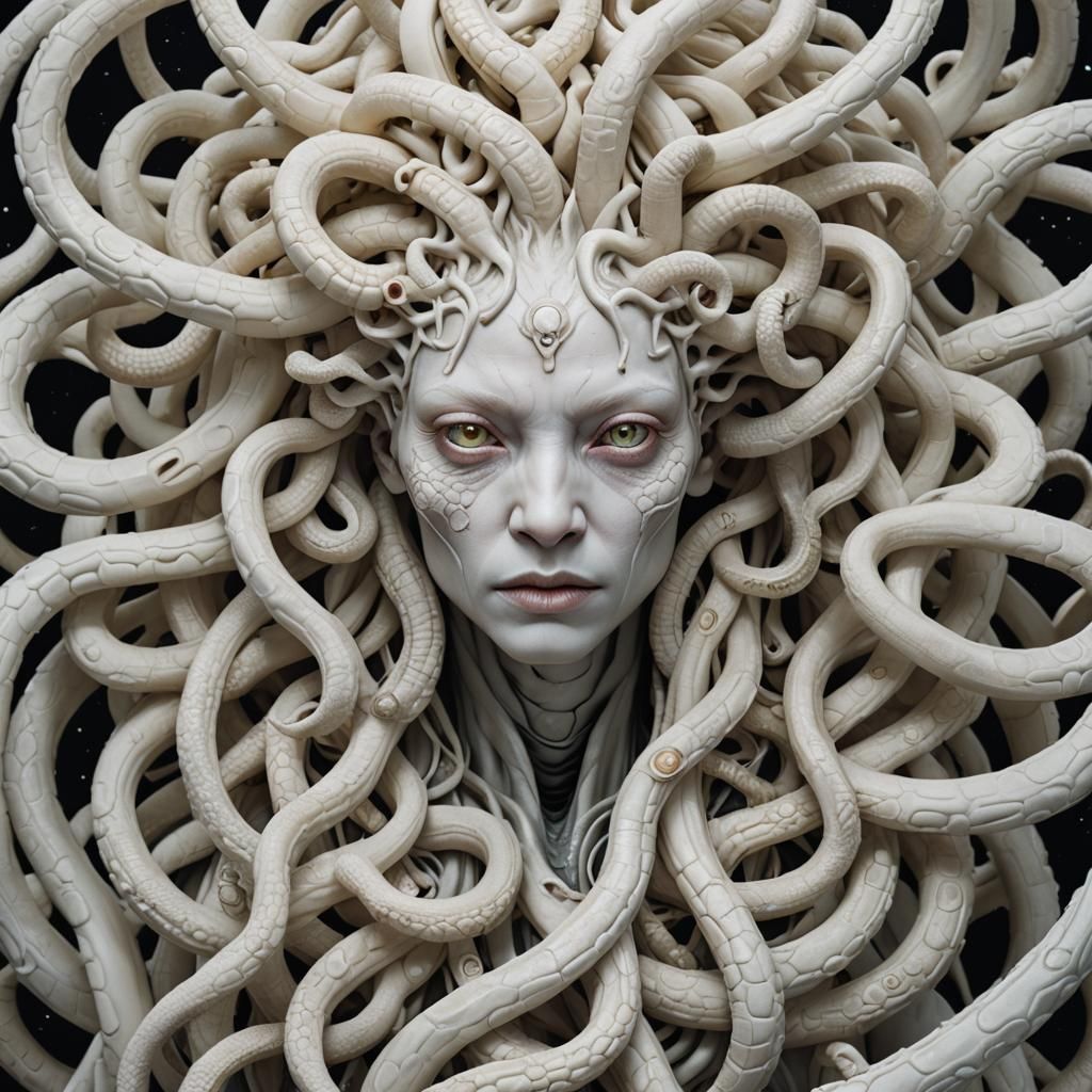 Photorealistic Albino Space Medusa in Digital Art