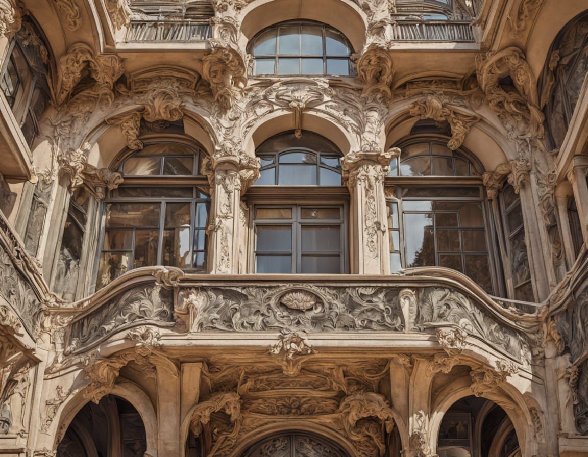 Art Nouveau Square with Flowers and Rococo Architecture