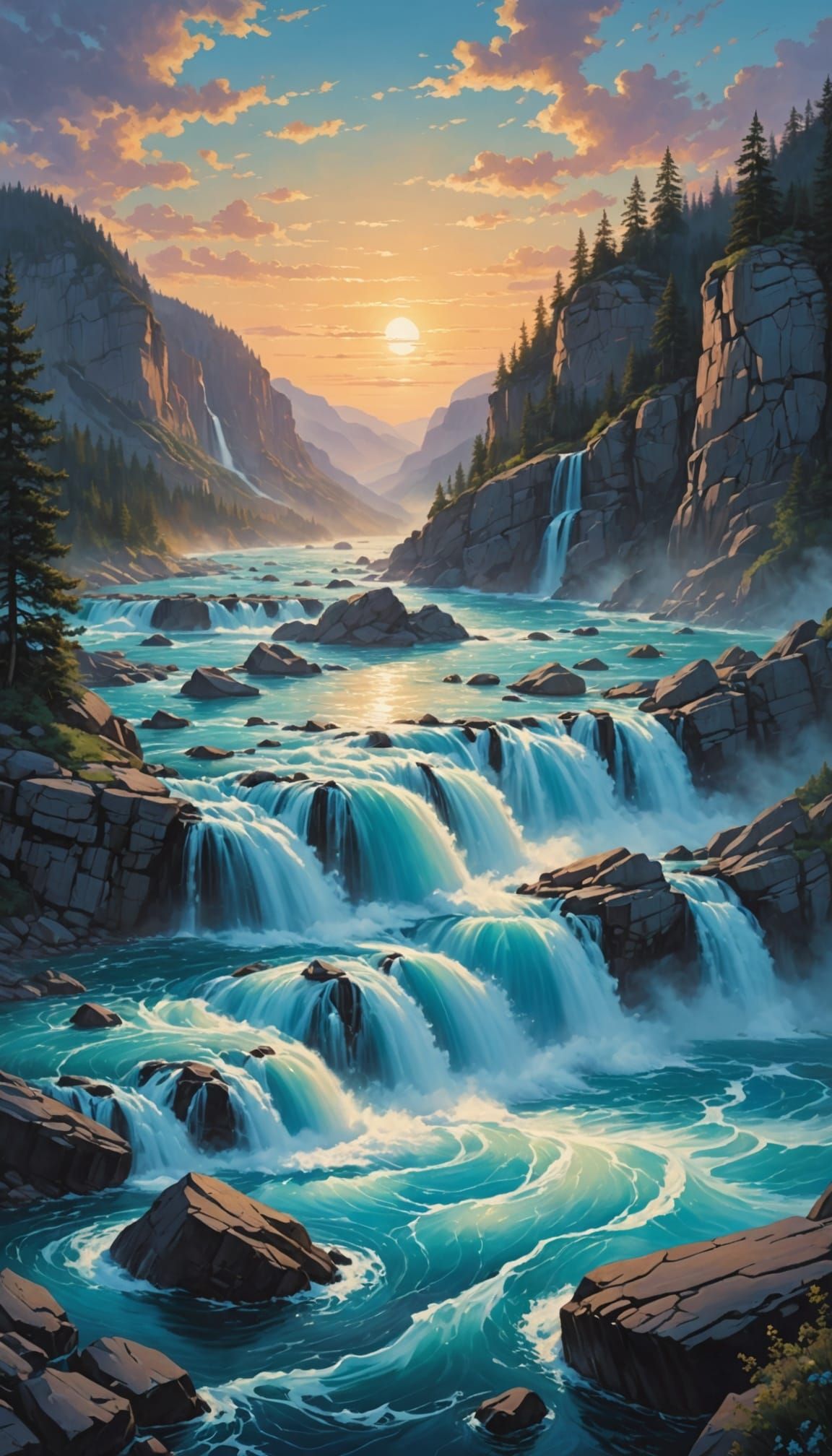 Water Element: Serene River Meets Ocean Under Twilight