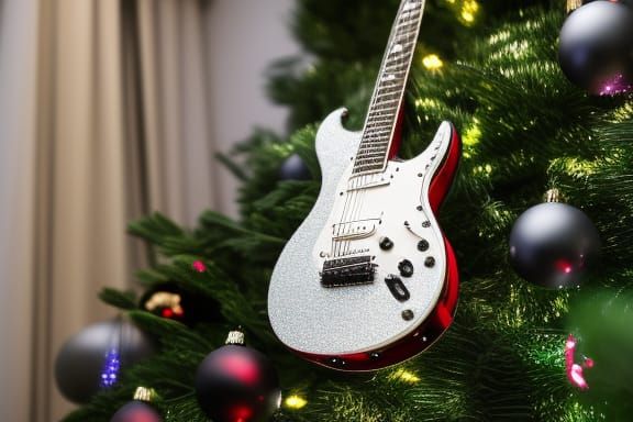Rockstar Guitar Shines Before Christmas Tree