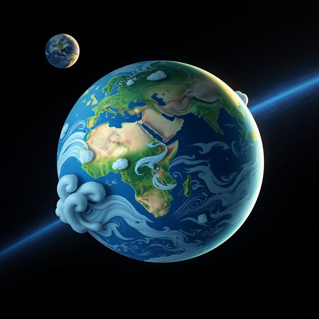 Oversized Earth Floating in Dreamlike Style