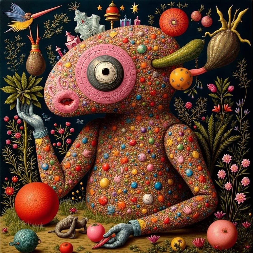 Hallucinatory Geometric Scene in Hieronymus Bosch Style