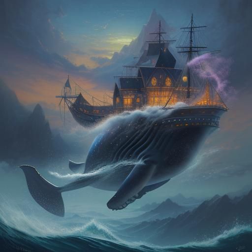 Monkey-Whale Hybrid in Ethereal Fantasy Style