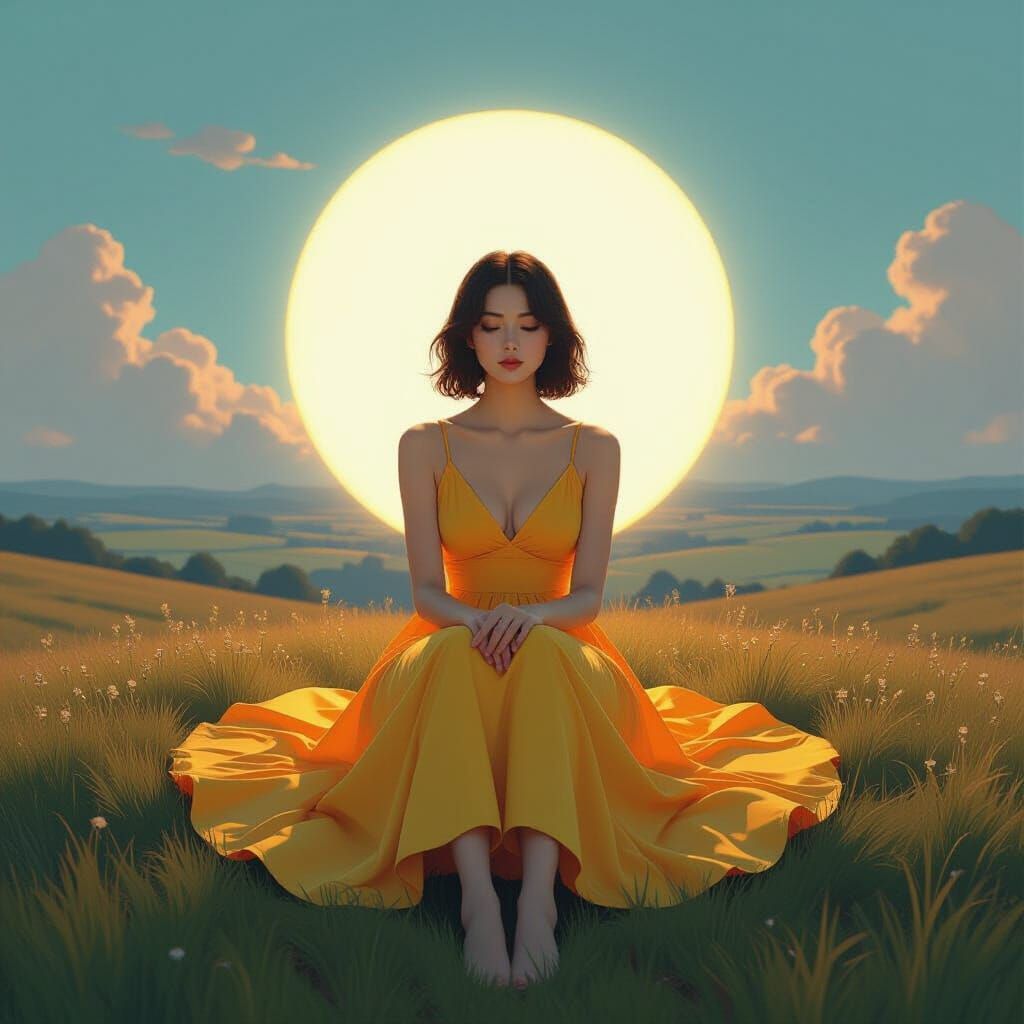 Woman in Yellow Sundress in Ethereal Halo