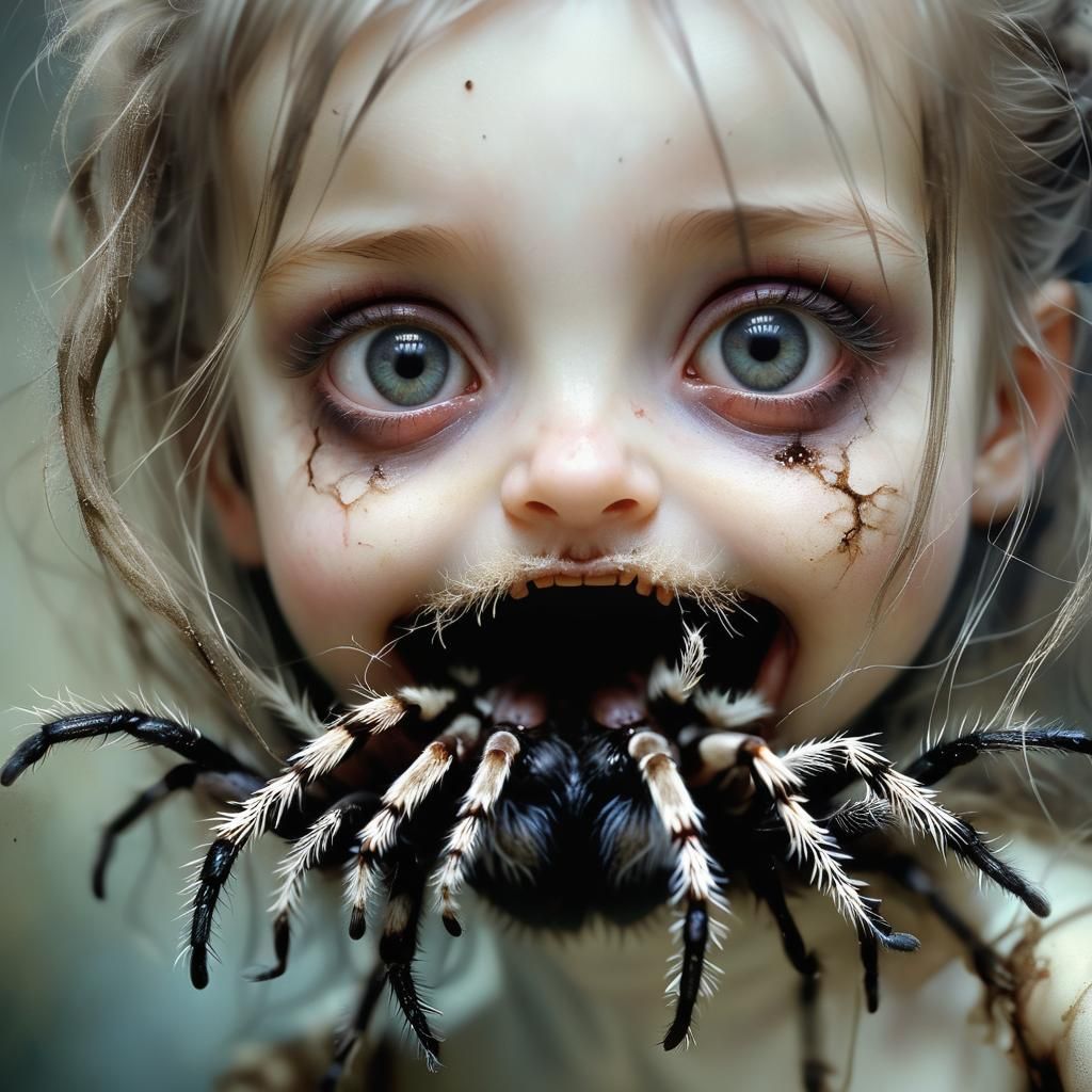 Eerie Tarantula in Girl's Mouth: Haunting Photograph
