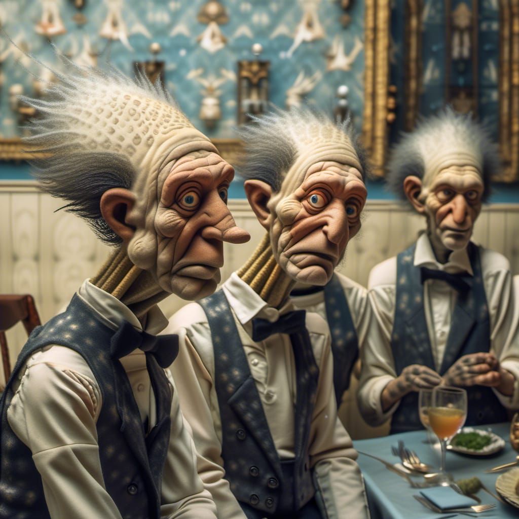 Detailed Waiter Painting in a Surreal Style