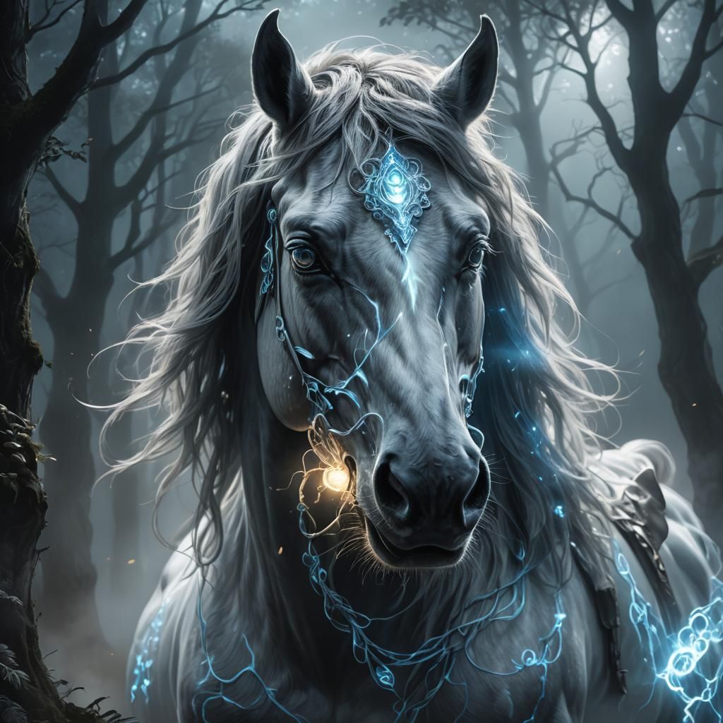 Ghostly Horse Head in a Swirling Mist