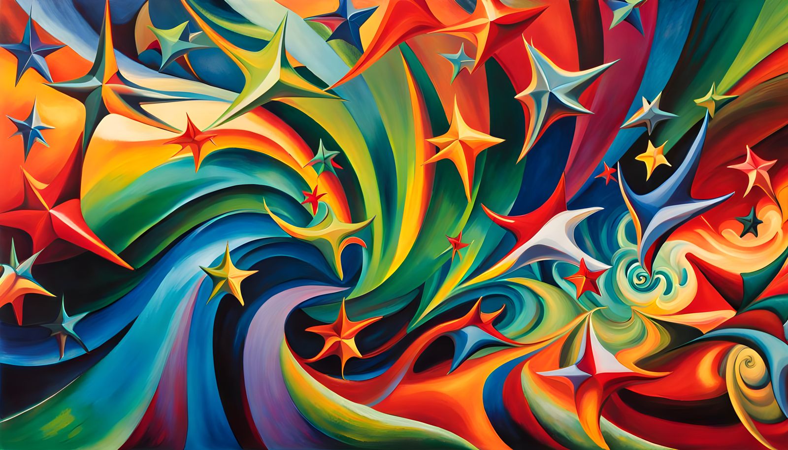 Iridescent Star Cluster in Abstract Expressionist Style