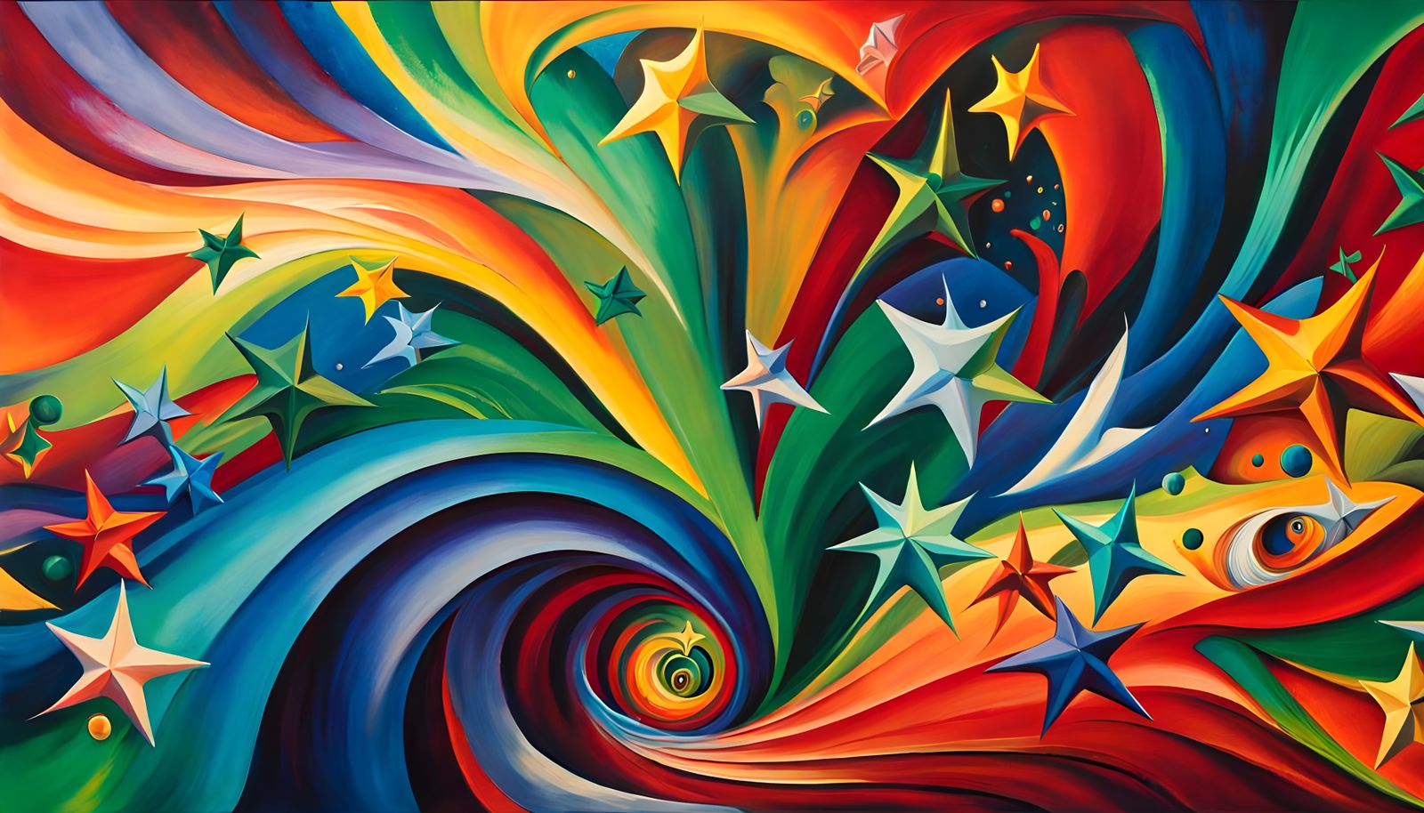 Iridescent Star Cluster in Abstract Expressionist Style