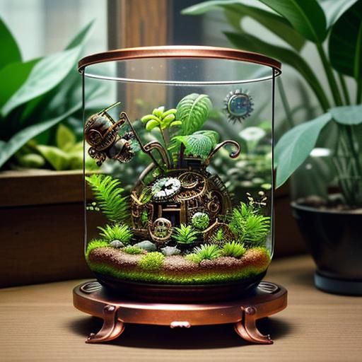 In this terrarium, the plants are accompanied by decorative ...