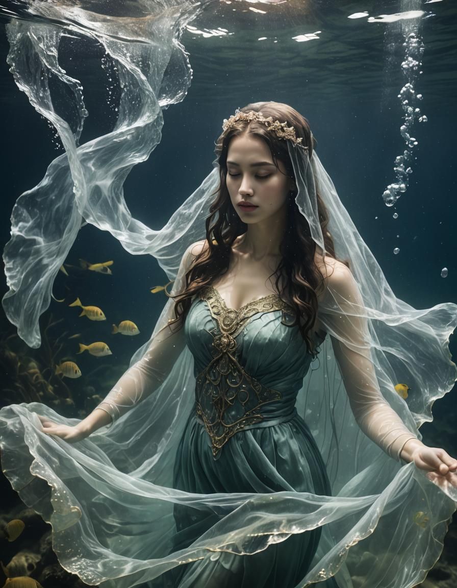 Ethereal Siren Underwater with Veils of Water
