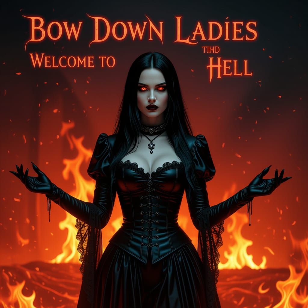 Gothic Woman in Fiery Inferno, Dark Fantasy Art