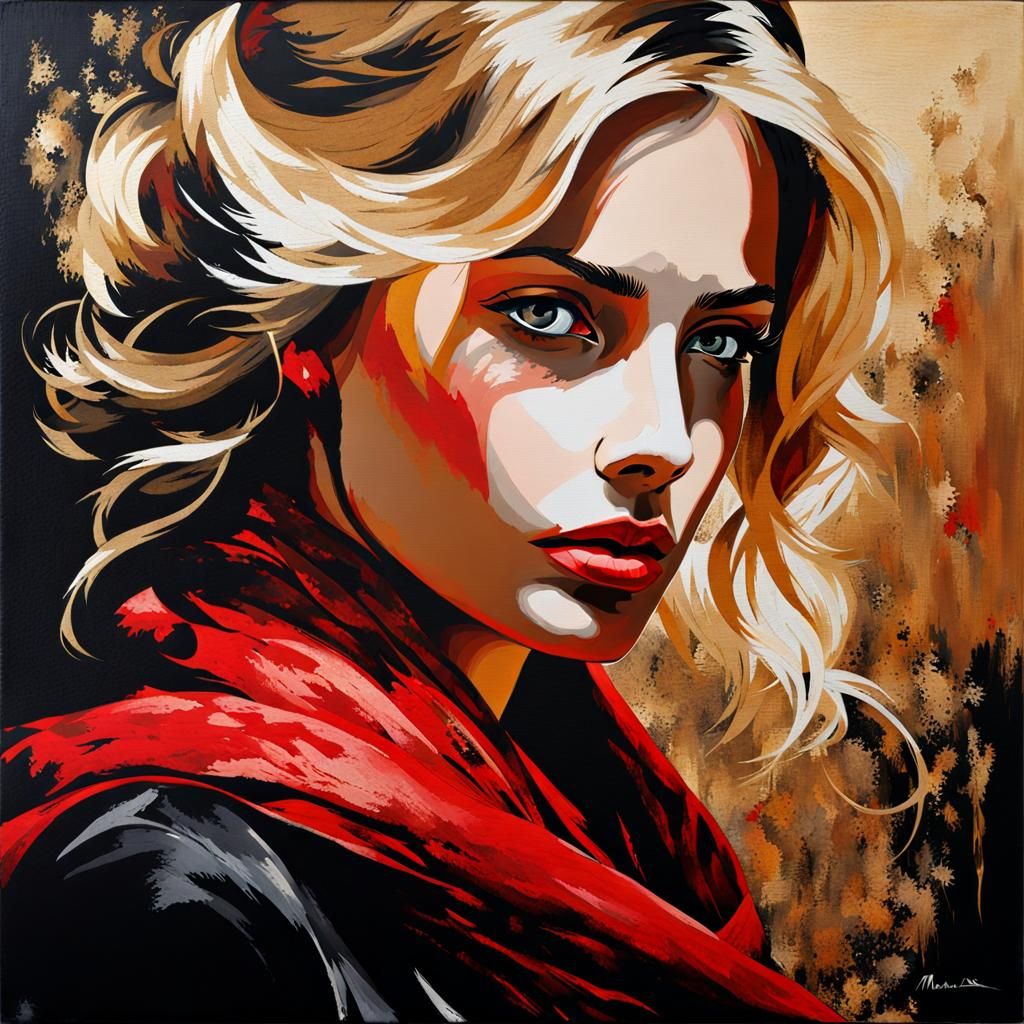 Beautiful Blond Girl Portrait in Oil Painting Style