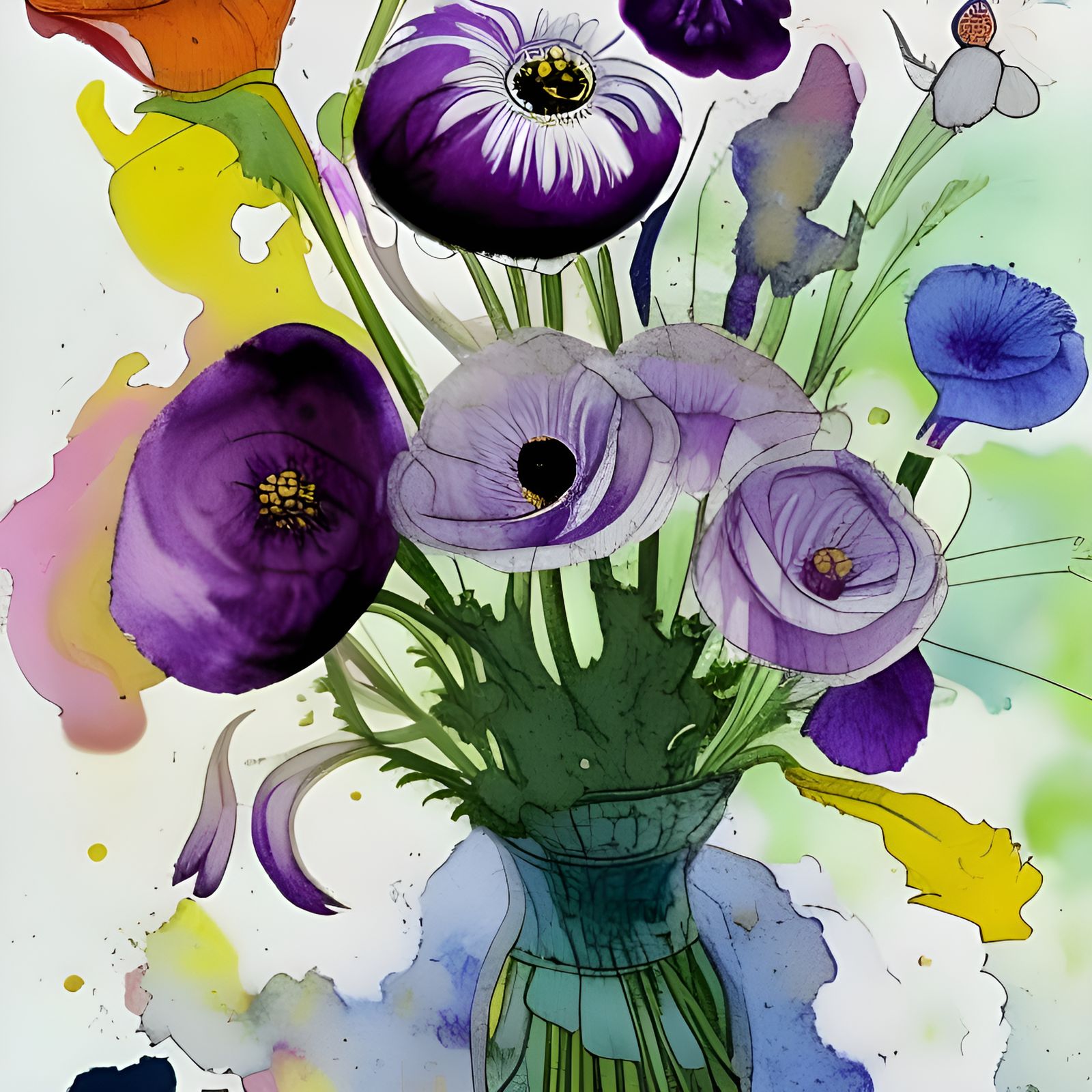 Floral Still Life with Marbling Effect