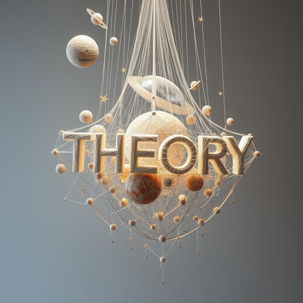 Cosmic String Sculpture with "THEORY" in Sci-Fi Style