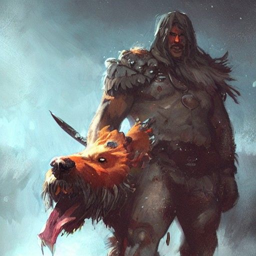 Sinister Barbarian with Giant Dog