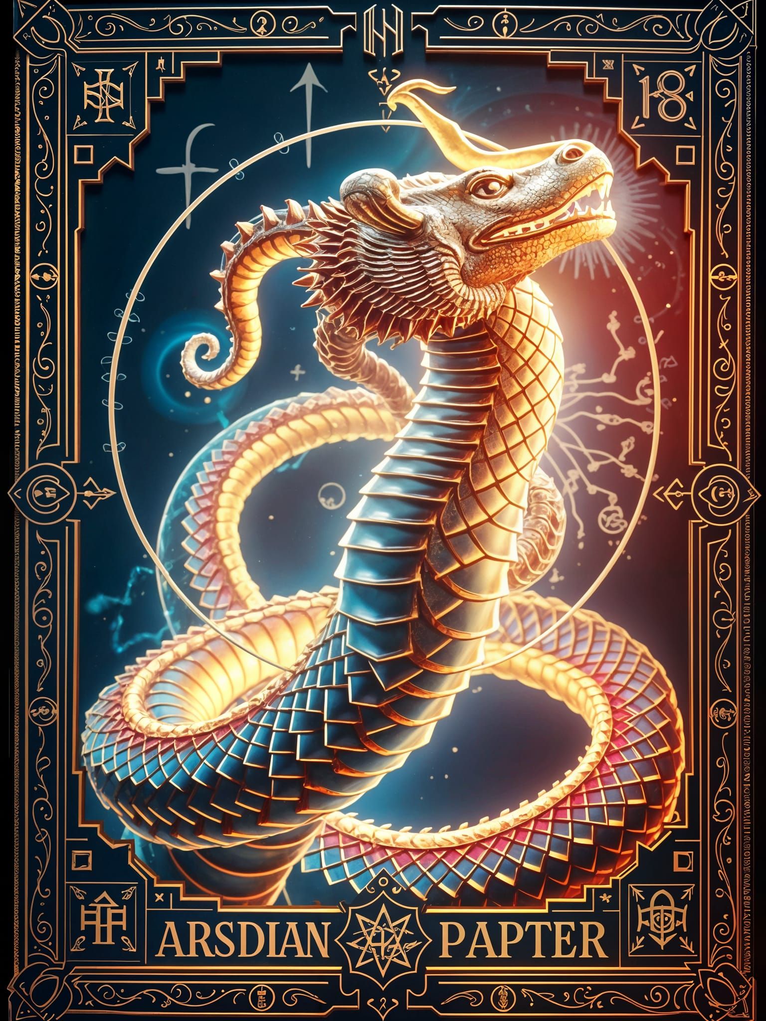 Sea Serpent Tarot Card in 3D Hologram Style