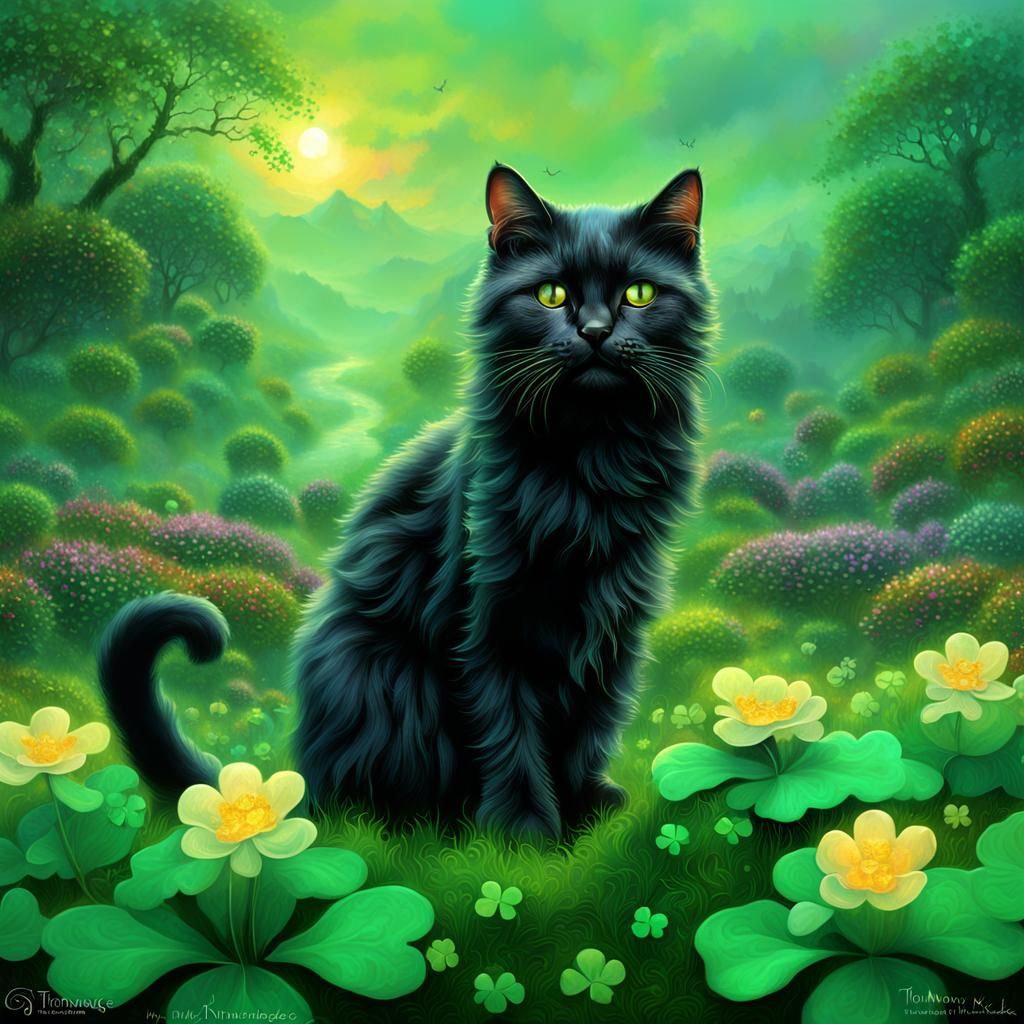 St. Patrick's Day Black Cat Digital Art
