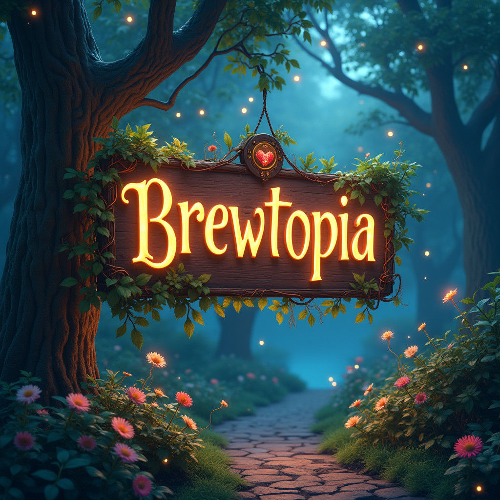 Mystical Brewtopia Tea Stall Logo in Fantasy Style
