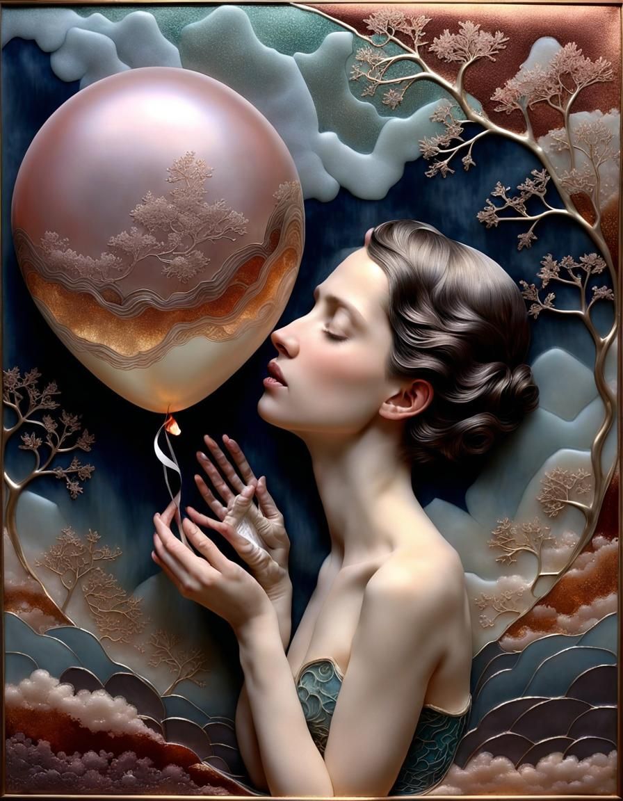 Surreal Bone Hand Bursts Heart Balloon