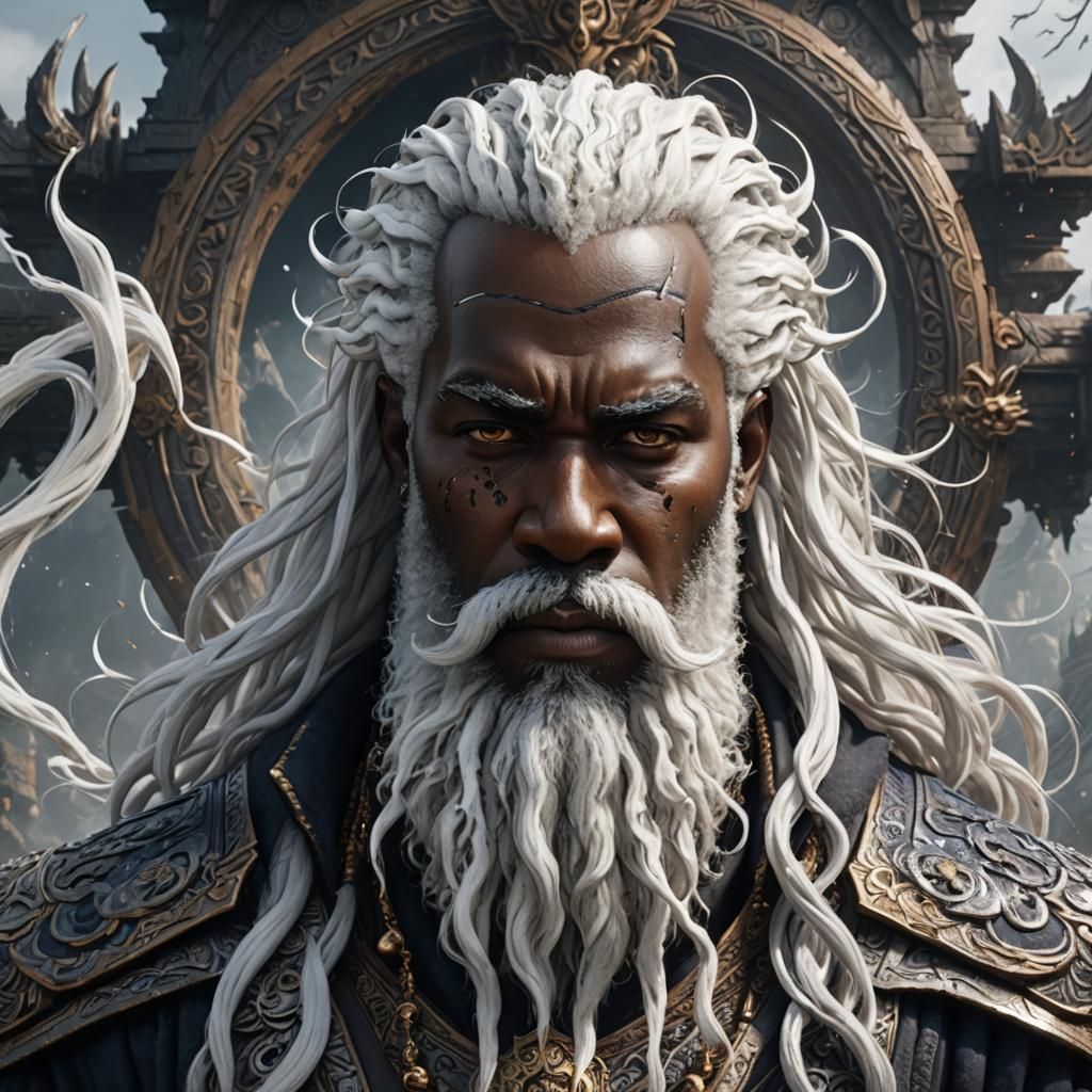 Detailed Portrait of Person with White Beard