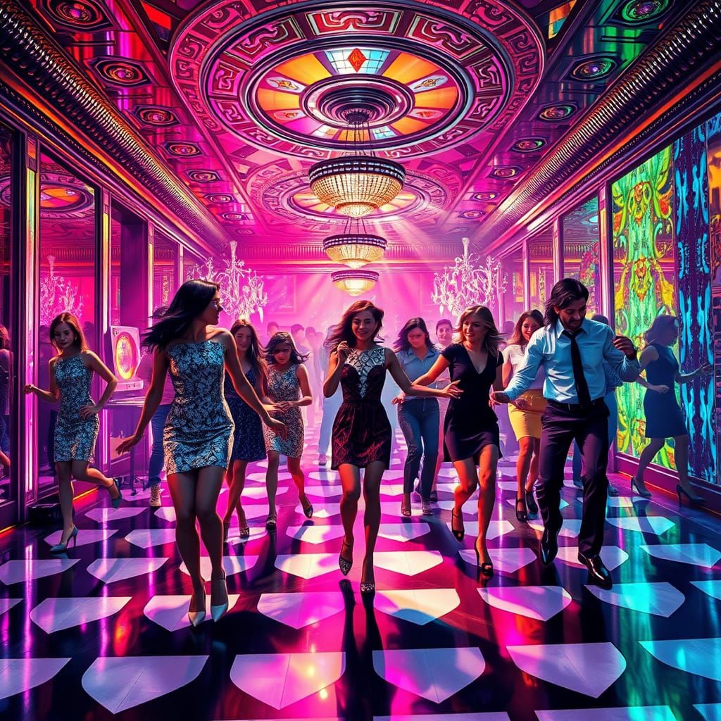 Electric Disco Dreams in Vibrant, Kaleidoscopic Style