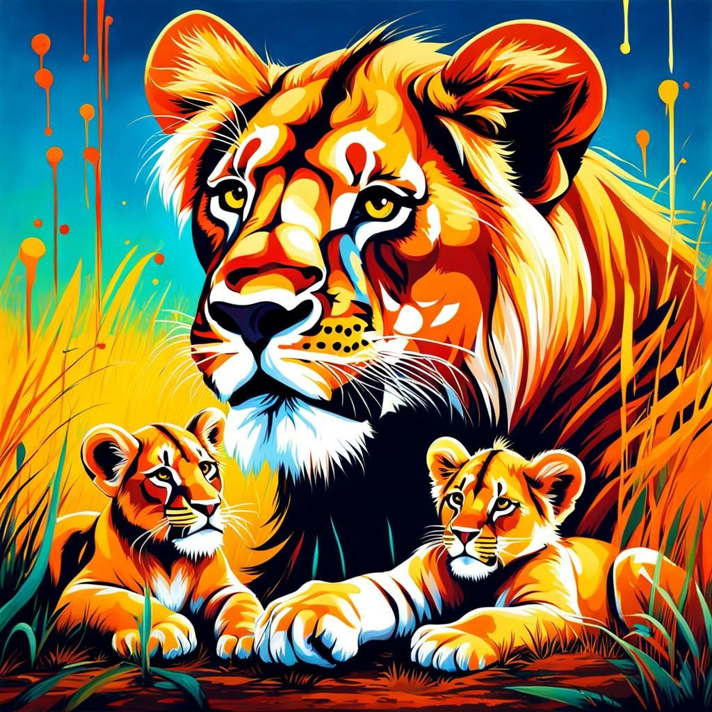 Baby Lions Playing: Graffiti Art on the Savannah