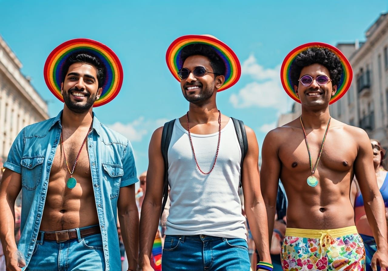 Colourful Pride Parade Featuring Diverse Men