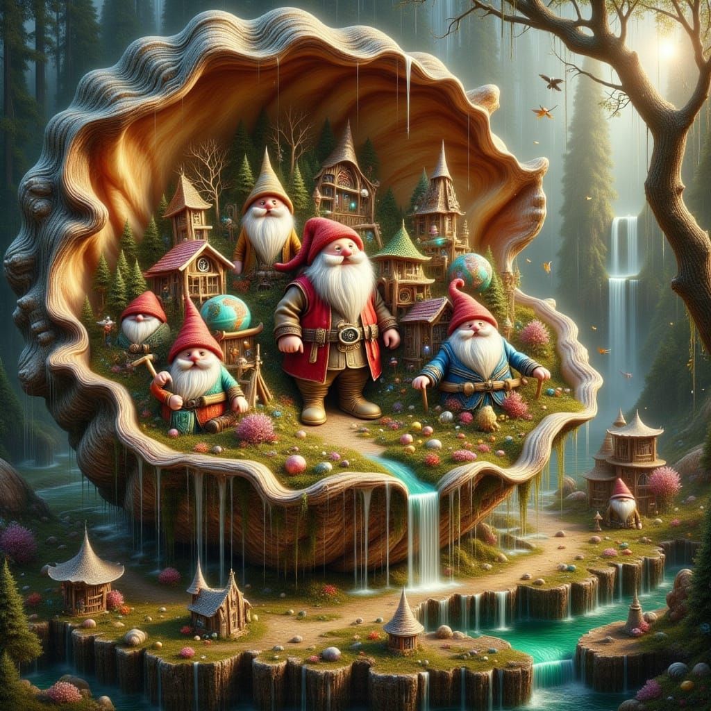 Futuristic Cottagecore Village with Gnomes