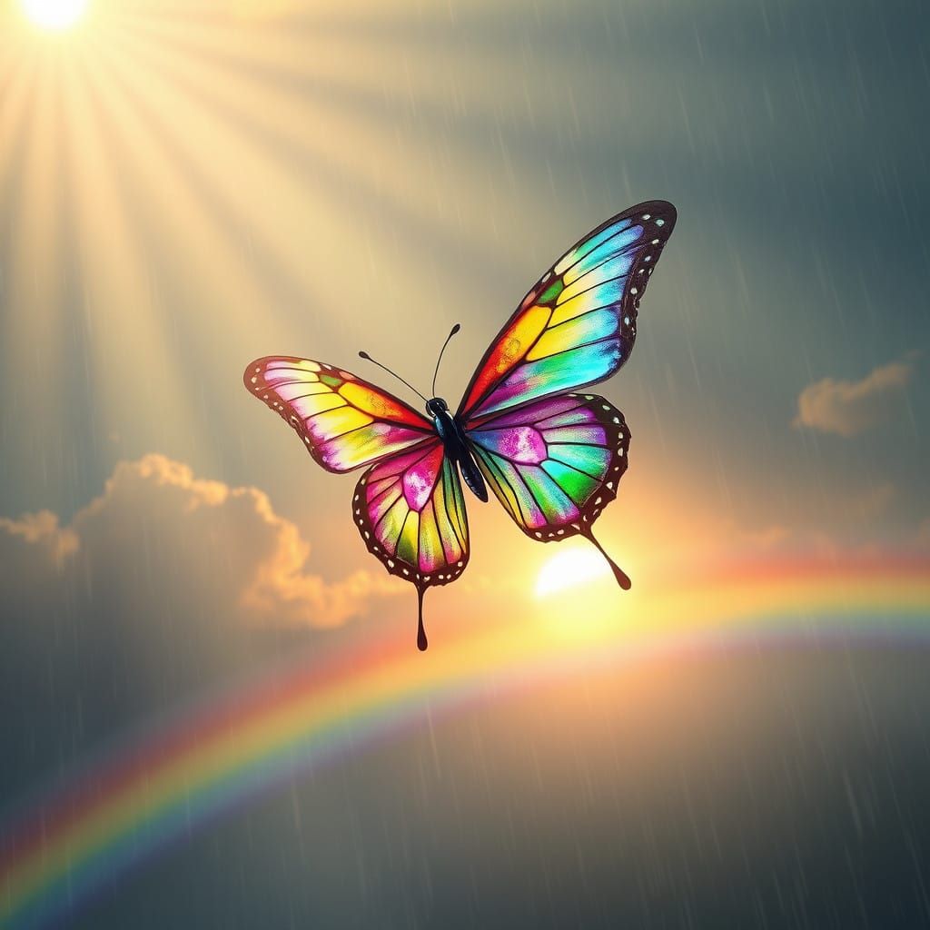 Rainbow Butterfly Soars on Radiant Rainbow