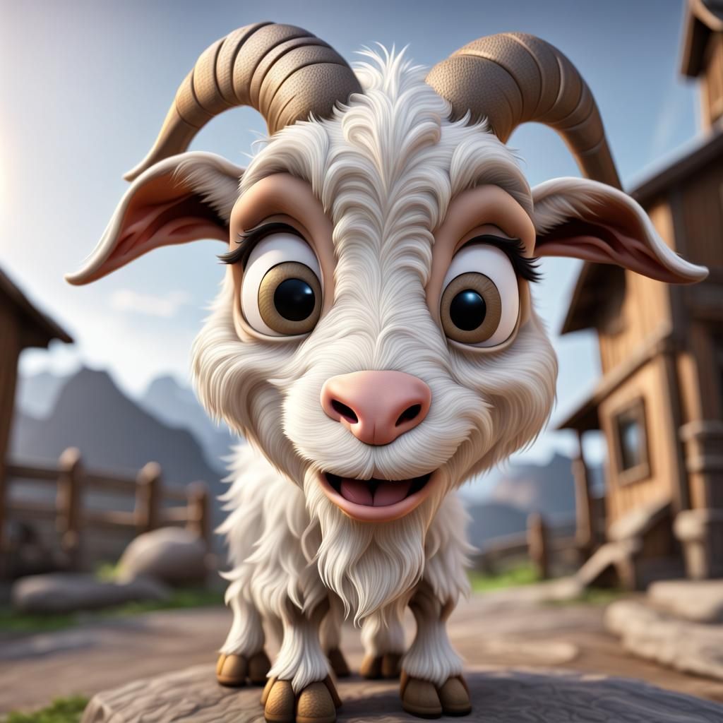 Hyperrealistic Chibi Goofy Goat Cartoon in HDR