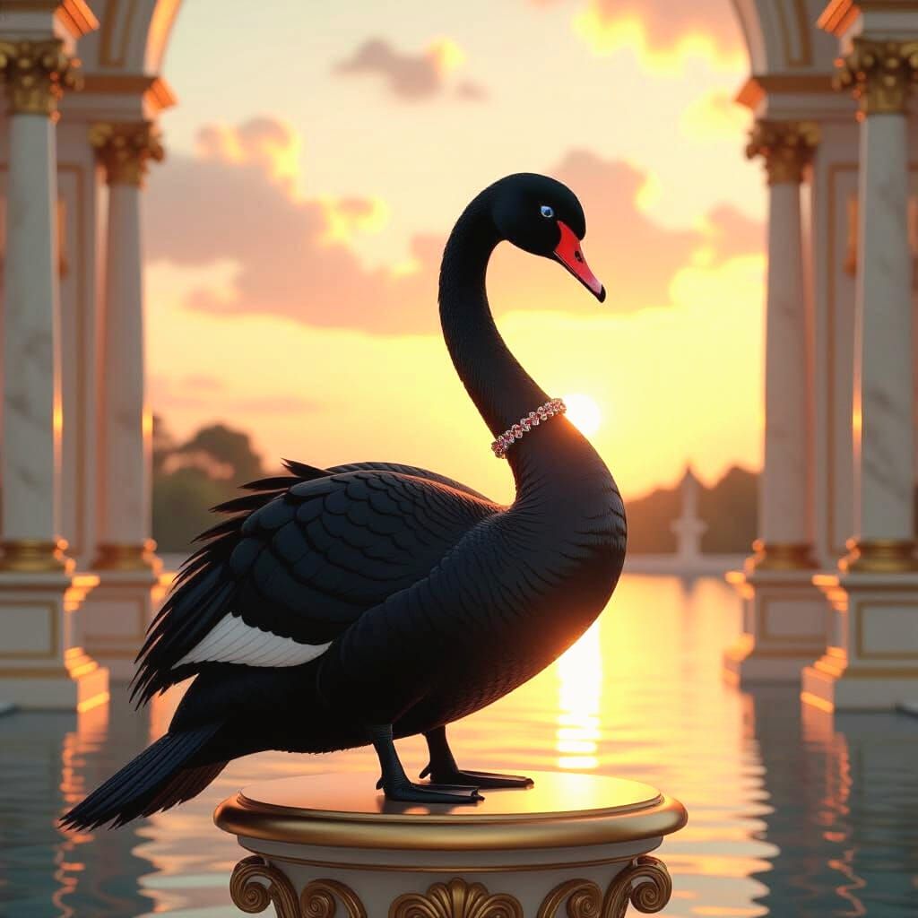 Black Swan Adorned with Ruby Necklace
