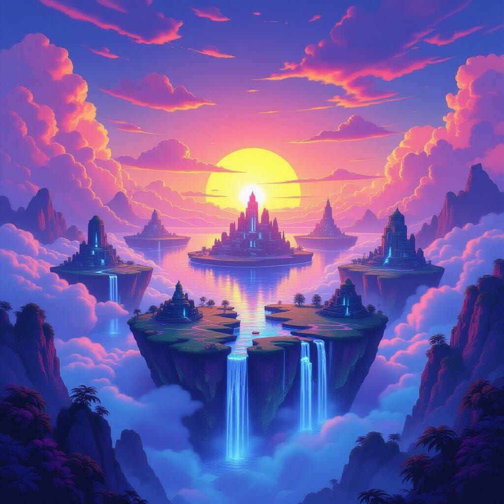 Floating Islands at Synthwave Sunset