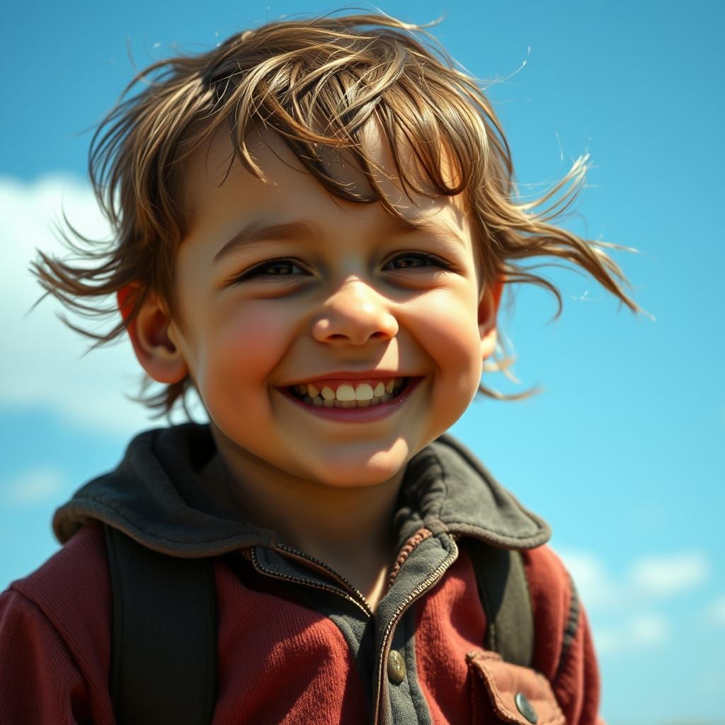 Child's Joyful Smile in Pulp Fiction Style