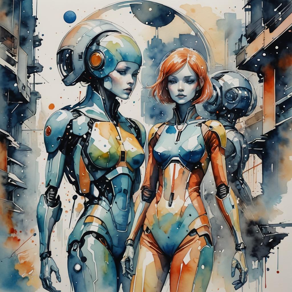 Futuristic Watercolor Painting of Astral Projection