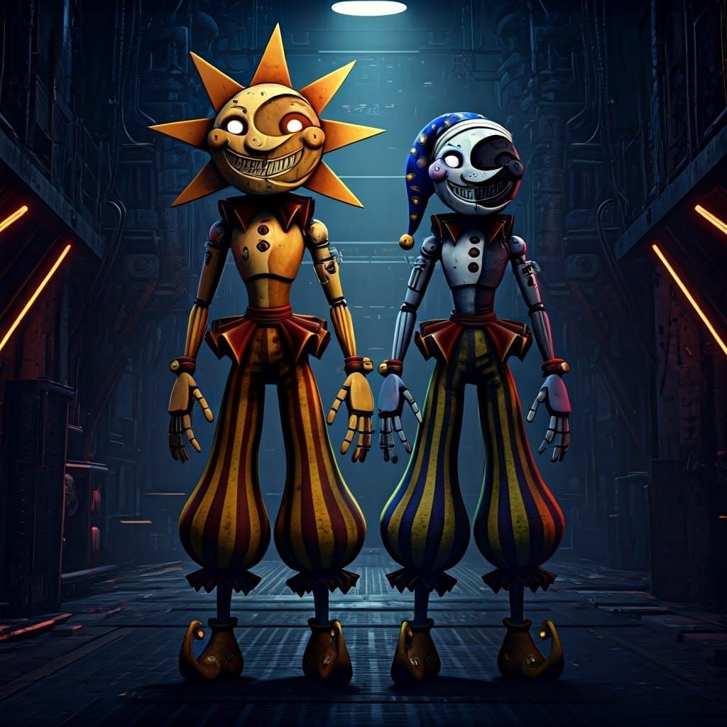 Sundrop and Moondrop Animatronics in High-Tech Setting