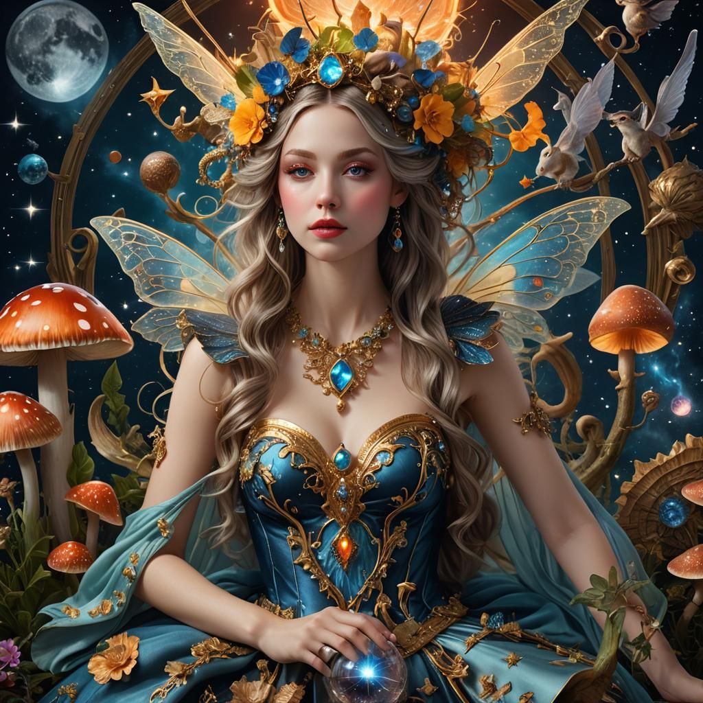 Mystical Fairy Portrait with Celestial Zodiac Dress