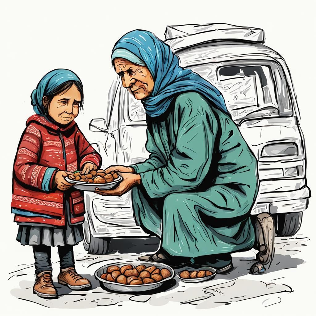 Doodle of Kindness: Girl Receives Food