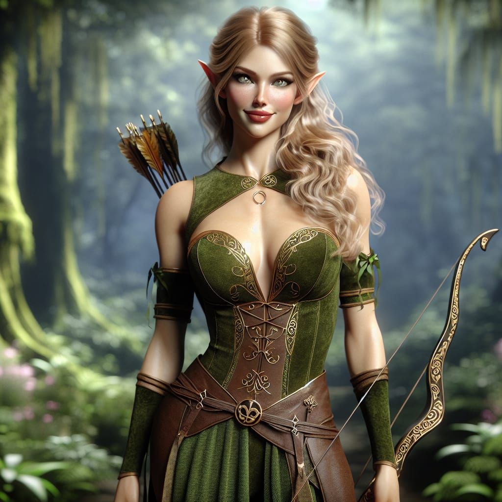 High Elf Ranger Portrait in Verdant Forest