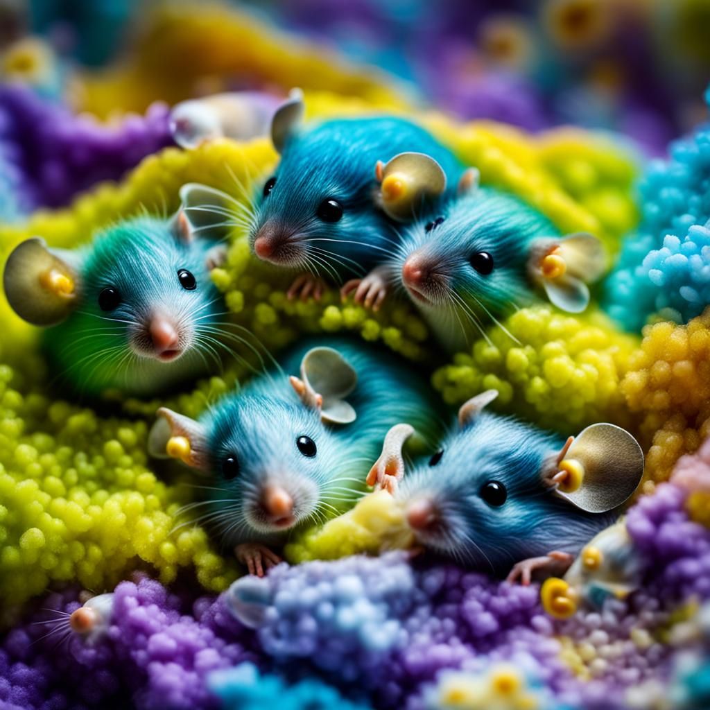 Hyperrealistic Macro Photograph of Mouse Fetuses
