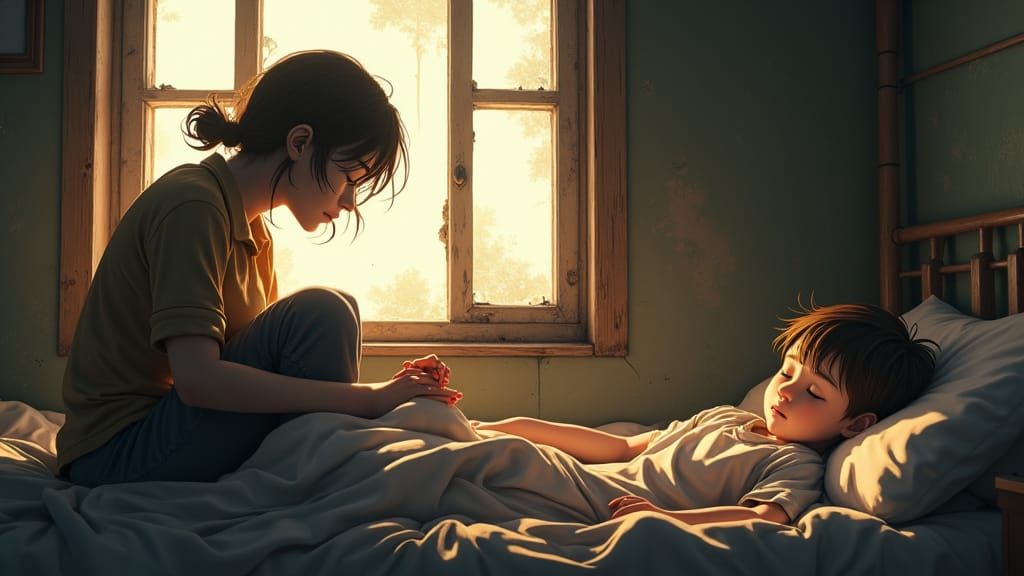 Anime-Inspired Image: Mother Wakes Reluctant Son