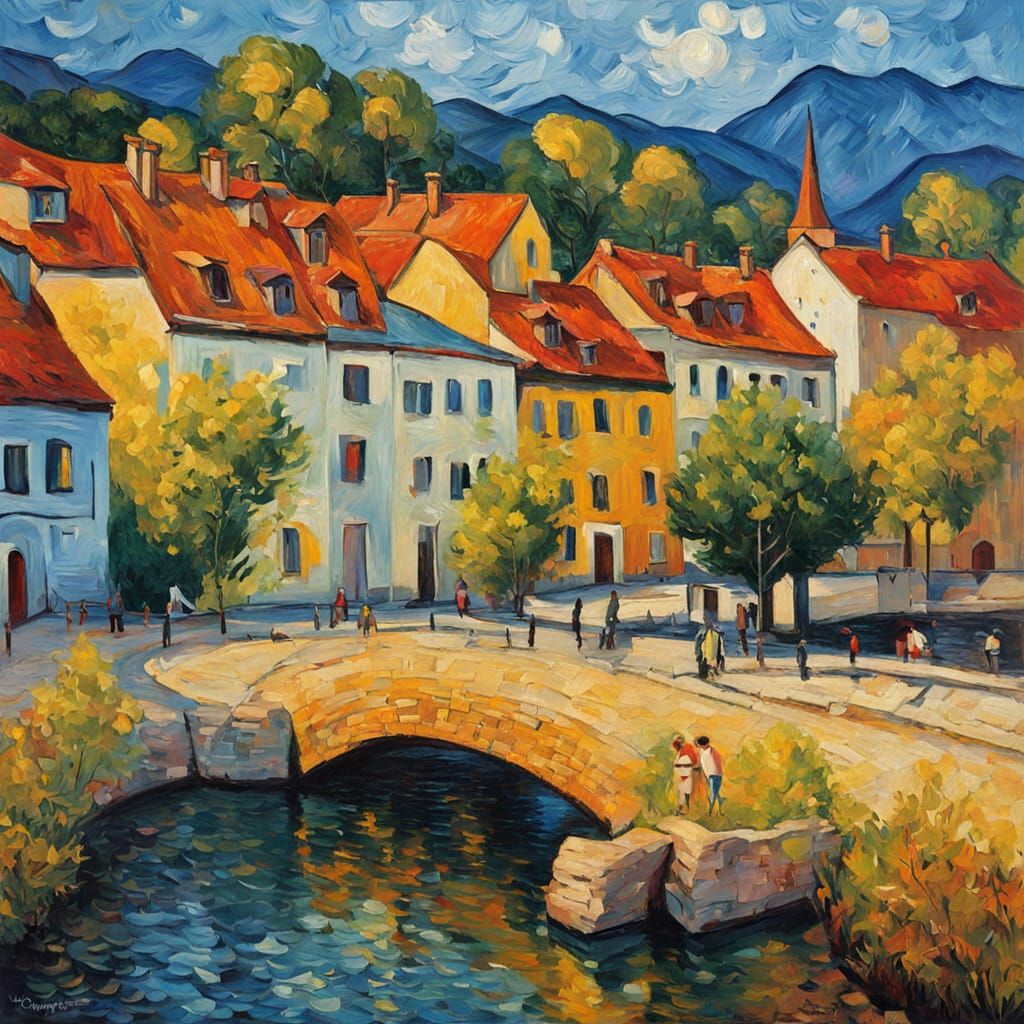 Vibrant Kranj, Slovenia, in Expressive Neo-Impressionist Sty...