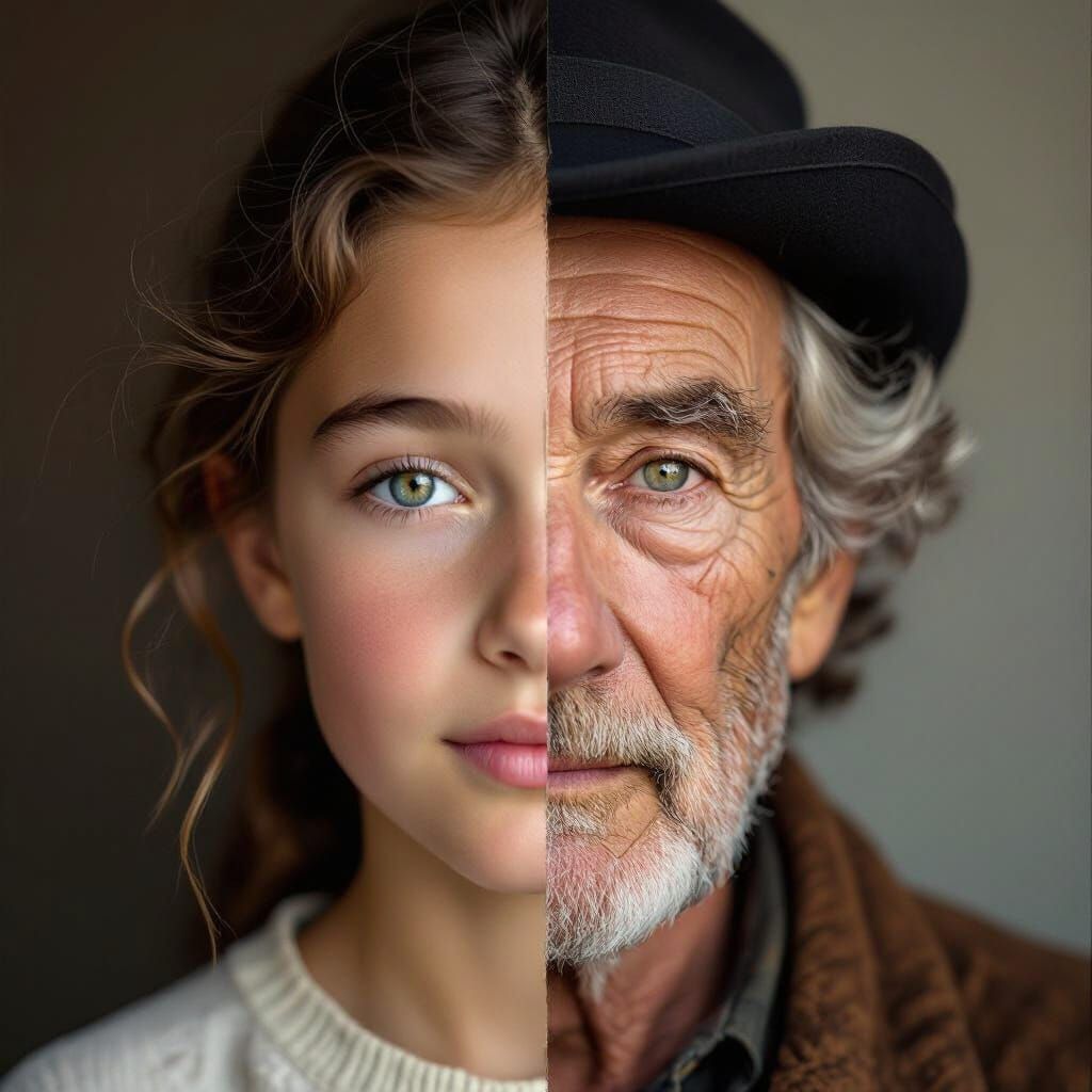 Contrasting Portrait of Youth and Age